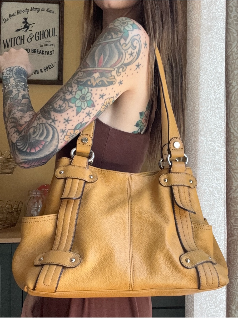 Tignanello Y2K Genuine Leather Pebbled Tan Hobo Bag
